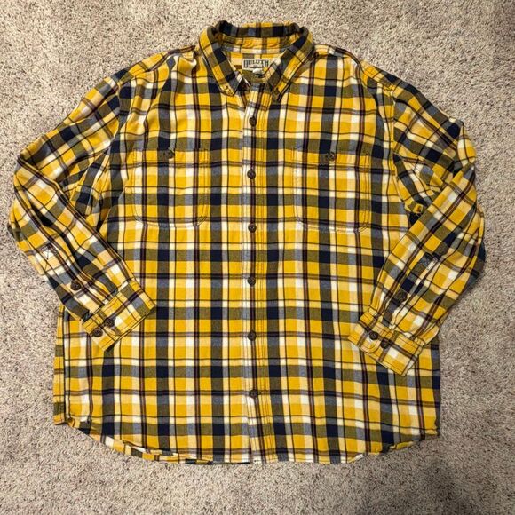 Duluth Trading Co. Free Swinging Yellow Plaid Flannel Shirt 2XL - Picture 2 of 5